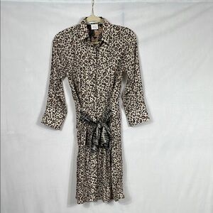 Gretchen Scott Dress Size S Animal Print Leopard Shirt Dress Tie Front EUC